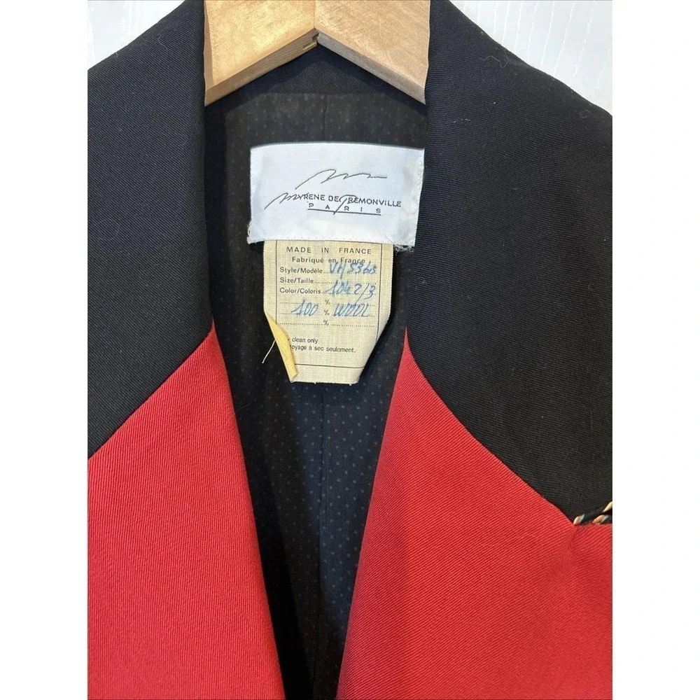 Vtg Myrene de Premonvile Womens Jacket Blazer 38 Red Black Wool‎ 80s Maximalist